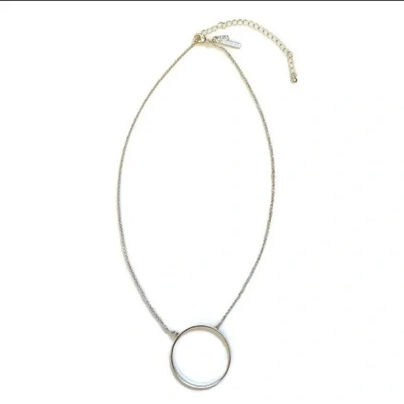 LeLe Sadoughi Silver Tone Metal Circle Pendant Dainty Delicate Necklace - Picture 3 of 5